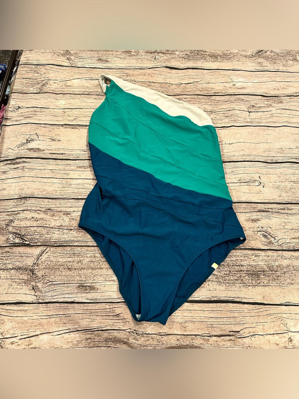 summersalt Teal, Navy & Cream Colorblock Asymmetrical One-Piece Size 18LT